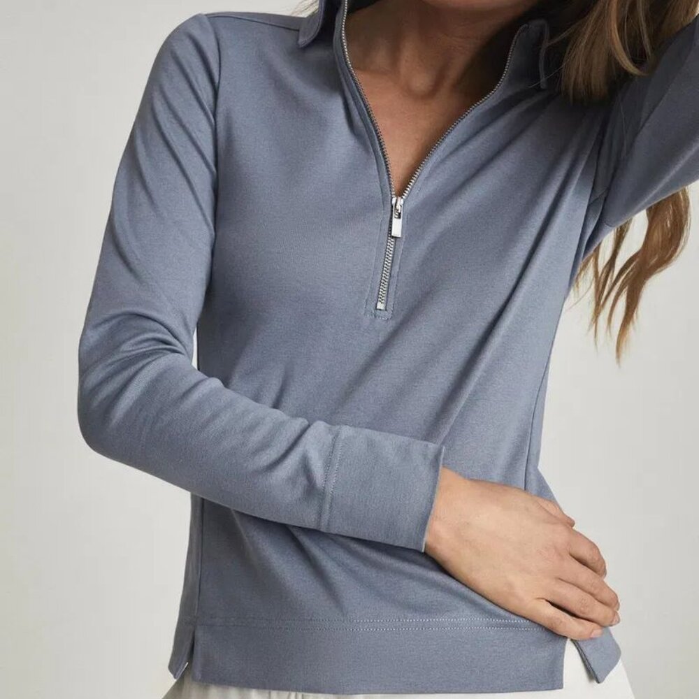 Reiss Womens Blue Fernanda Zip Neck Polo Shirt Size M